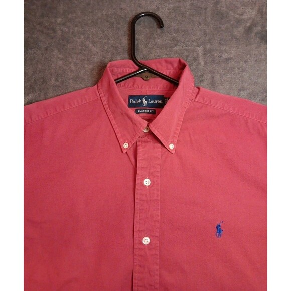 Mens Ralph Lauren Long Sleeve Button Down Shirt Large Classic Fit Red - Picture 4 of 5